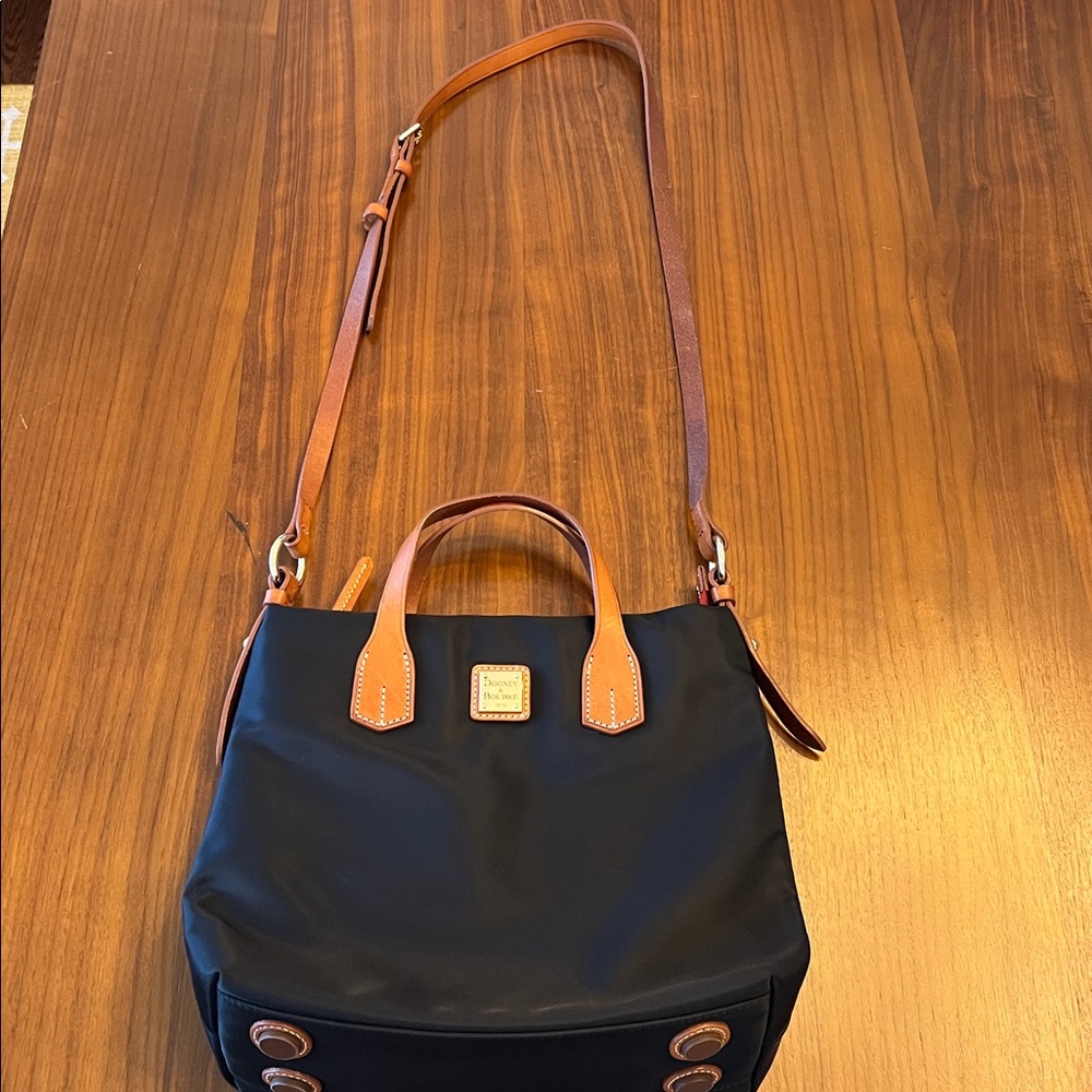 Dooney & Bourke Black Nylon Crossbody Bag with Tan Leather Accents - Picture 2 of 12